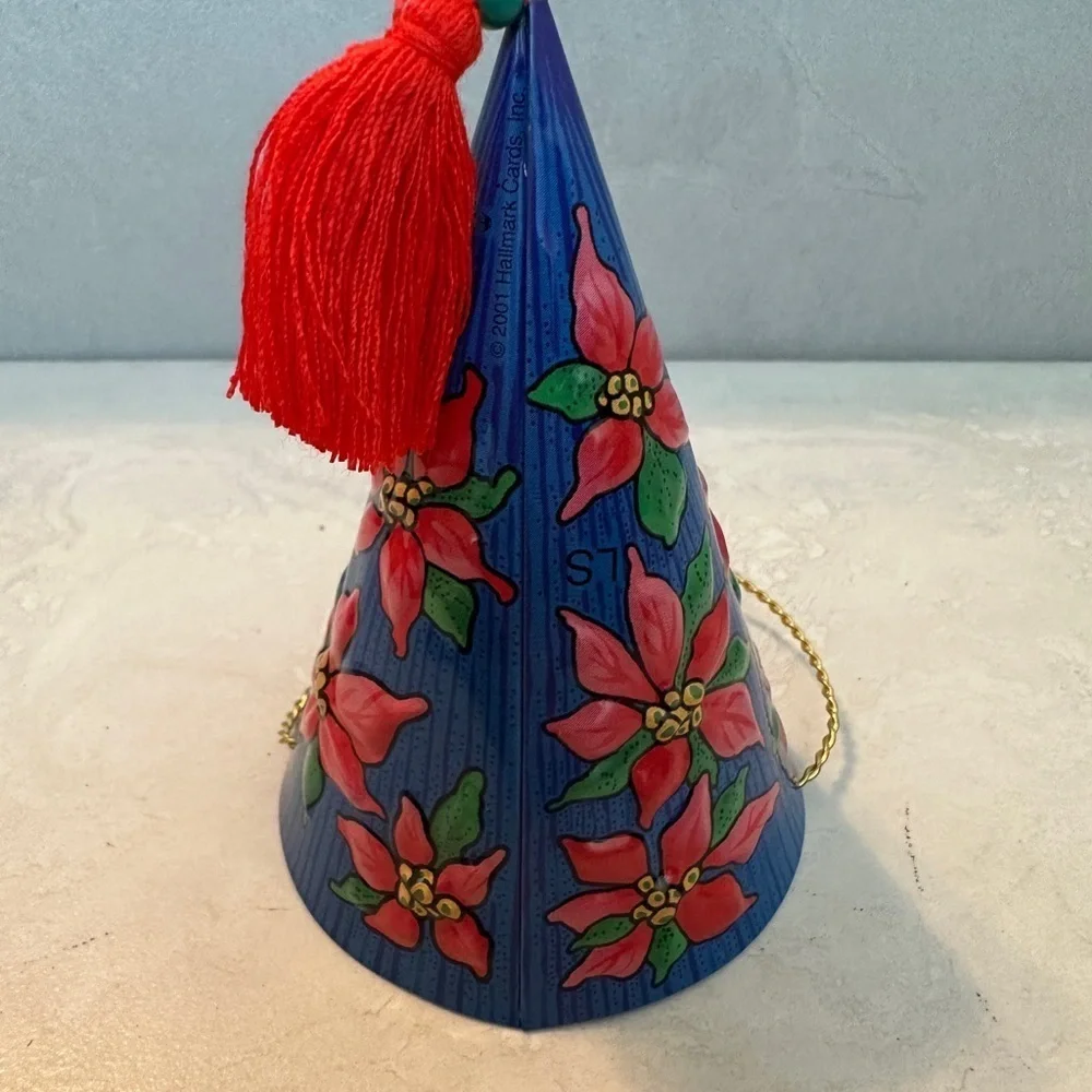 Hallmark Christmas Cone 2001 Keepsake Ornament Pressed Tin Poinsetta